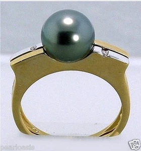 Ring 9 mm Tahitiperlen mit Diamant; 14 Karat Gelbgold, Größe 7,25, NEU - Bild 1 von 2