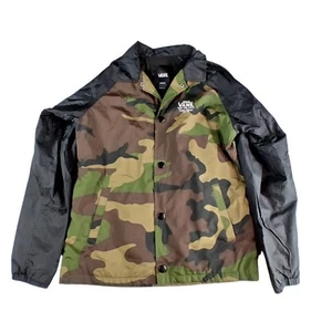 VANS Jacket Boys Medium Green Camouflage Windbreaker Snap Button Pockets Nylon - Picture 1 of 7