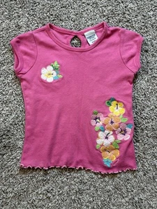 Vintage Oshkosh Knit Pink Embroidered Flower Short Sleeve Shirt 4T - Picture 1 of 9