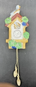 Jarrón de bolsillo de pared vintage de 1920 jardinera reloj de cuco pájaros pajarera Japón - Imagen 1 de 8