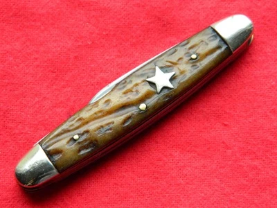 Cuchillo Union Cutlery co Olean NY EE. UU. RARO Star Shield Bone Whittler Foto 1 de 4