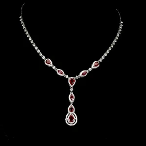 925 Sterling Silver Necklace Pear Ruby 7x5mm Natural Gemstone Jewelry 17inches - Picture 1 of 14