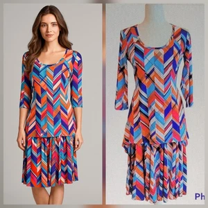 2 Piece Set Jersey Knit Midi Skirt & Tunic Top Multicolor Y2K 70s 80s Retro - Picture 1 of 13