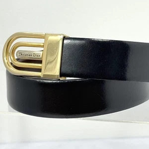 Limited Christian Dior Men's Belt Logo Leather Black Gold Authentic from JAPAN - Picture 1 of 24