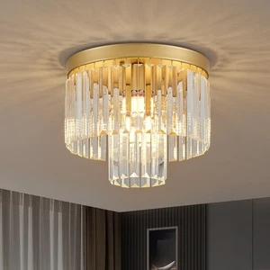 12.6" Gold Crystal Modern Crystal Ceiling Light Fixture, 2-Tier Luxury K9 Cry... - Picture 1 of 9