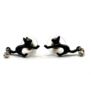 Pendientes Betsey Johnson Bosque Encantado Pequeño Negro Gato Scaredy Cristal AB RAROS Foto 1 de 4