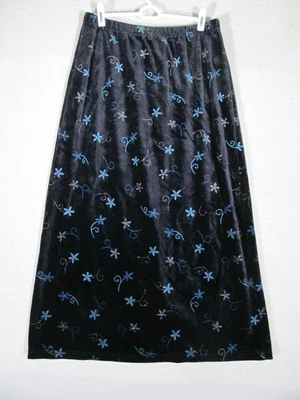 NUEVO CON ETIQUETAS Falda de Terciopelo Russ Y2K Grande 12/14 Azul Plata Flores Cintura Elástica 36" Largo Foto 1 de 4