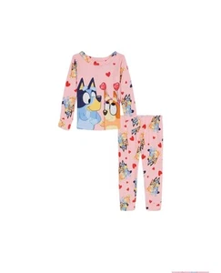 NEW, Bluey Size 8 Unisex Valentine's Day Hearts 2-Piece Pajama Set - PINK - Picture 1 of 3