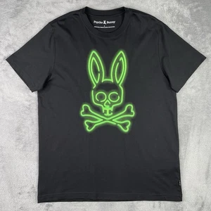 Psycho Bunny T Shirt Men 5 Medium Black Green Crossbones Logo Neon Bold Designer - Picture 1 of 11