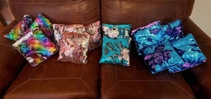Lotto di (12) Cuscini 8,5"x8,5" Paillettes Flip Accent Reversibili Cambio Colore - Foto 1 di 9