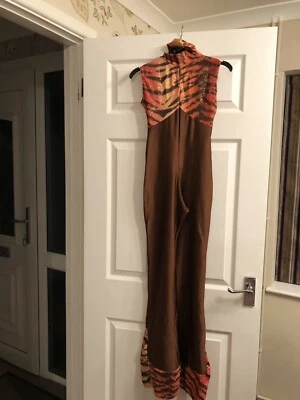Brown/Multi-Colour Metallic Lycra Bootleg Catsuit And Scrunchie - Image 1 of 3