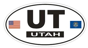 UT Utah Oval Bumper Sticker or Helmet Sticker D771 Euro Oval with Flags - Picture 1 of 1