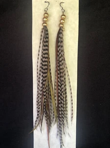 Feather Earrings Natural Mix Medium Length 3 bead - Picture 1 of 2
