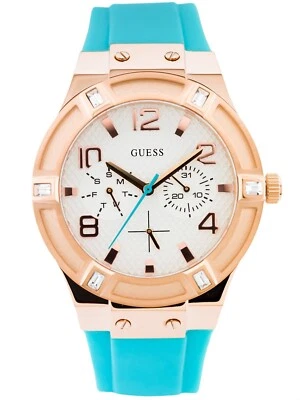 Guess Turquoise Blue Rubber Band White Dial Rose Gold Tone Women's Watch W0564L3 - Image 1 of 4