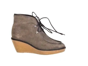 Sold Out Urban Outfitters Green Gray wedge lace up gen suede ankle boot bootie 7 - Picture 1 of 4