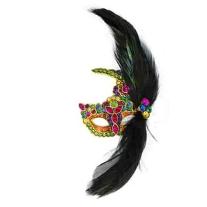 HEIDI DAUS "Masquerade Ball" Crystal & Feather Masque Gala Pin Brooch #91 - Picture 1 of 2