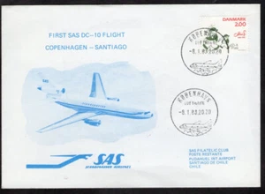 DANIMARCA AL CILE FFC PRIMO VOLO COVER 1983 SAS KOBENHAVN - SANTIAGO - Foto 1 di 2