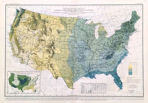 1916  UNITED STATES - RAINFALL Map ORIGINAL (24x16)  LARGE COLORFUL Warm Season - Picture 1 of 3