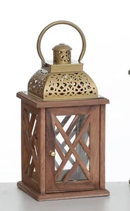 New Designer Lantern Wooden/ Etched Top Medium 22" Home & Garden Lighting - Picture 1 of 1