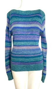 ESPRIT Sweater Small Blues Purples Lilac Striped Tunic Pullover Ribbed Cuffs Hem - Picture 1 of 12