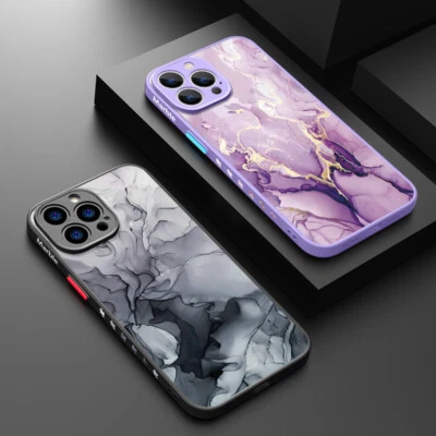For iPhone 15 Pro Max 14 13 12 11 Marble Matte Hybrid Shockproof Slim Case Cover - Image 1 of 4