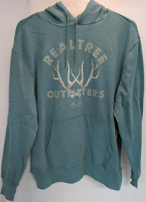 Realtree Graphic Hoodie Men's Large Heather Spruce Long Sleeves Pocket Antlers - Image 1 of 4