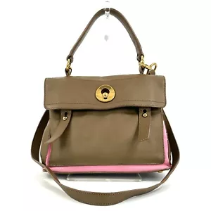 Yves Saint Laurent 2way Bag Muse Leather Brown Pink Authentic From Japan 0406 - Picture 1 of 24