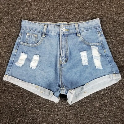 Jean Shorts Womens Medium Blue Distressed High Rise Cuffed Casual Denim 30x2 - Image 1 of 4