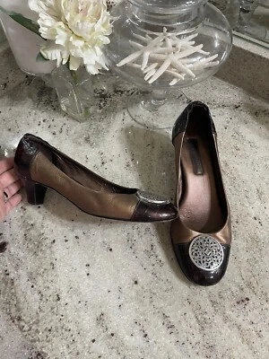 Brighton “Marci” Brown Croc Bronze Silver  Patent/Leather Low Heel Pumps 6 M - Image 1 of 4