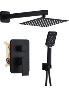 Bathroom Shower System 8” Rain Shower Head and Handheld Wall Mounted, Black - Picture 1 of 6