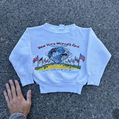 VTG 60s Sweatshirt Wolds Fair New York 64-65 USA All Cotton Kids T Sz S? 14x14.5 - Image 1 of 4