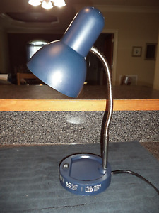 Navy Blue LED Gooseneck Desk Lamp with Catch-All Base & AC Outlet