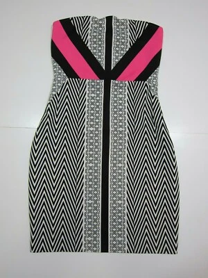Vestido Express Negro Rosa Geométrico Elastizado Bodycon Sin Mangas Mujer Talla 0 Foto 1 de 4