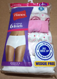 Women's Hanes Briefs Panties Size 8 XL Cotton w/Cotton Liner 6 Pair Assorted NWT