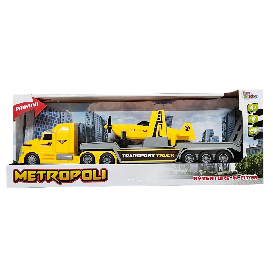 Auto Carro Attrezzi Camion Trasporti Aereo Giallo Luci e Suoni Scala 1:16 - Immagine 1 di 1