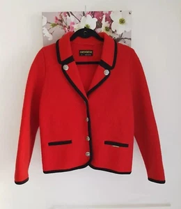 Geiger Red Blazer Jacket, UK Size 10 Black Trim Boiled Wool Vintage - Picture 1 of 9