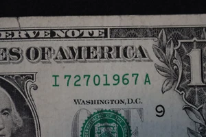 [JULY 27, 1967] ONE DOLLAR FANCY BIRTHDAY NOTE  SN I 72701967 A - Picture 1 of 3