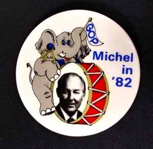 Vintage Political Robert Bob Michel Campaign 3" Pinback Button GOP Elephant 1982 - Picture 1 of 3