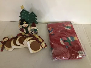 Lot (2) Christmas Snowman Cotton Tablecloth Coasters MAKE OFFER! - Picture 1 of 6