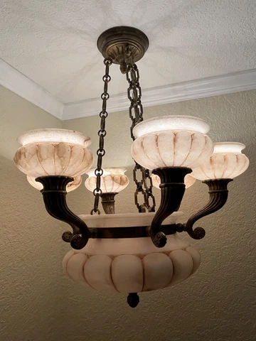 Antique French Empire Bronze and Alabaster Chandelier Large Cover