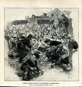 Kinder bei Gänseherden zu Rummelsburg - W. Zehme -- Holzstich - aus 1893   - Picture 1 of 1