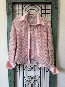 Vintage 1980s Era "Fellow" Paris Pink Geometric Pattern cardigan Set. - Picture 1 of 9