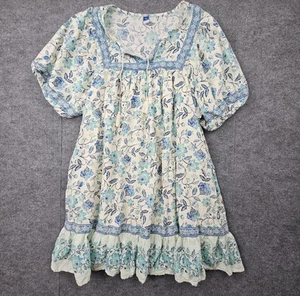 Old Navy Dress Womens XXL Blue Floral Boho Peasant Tunic Puff Sleeve Ruffle Hem - Picture 1 of 7