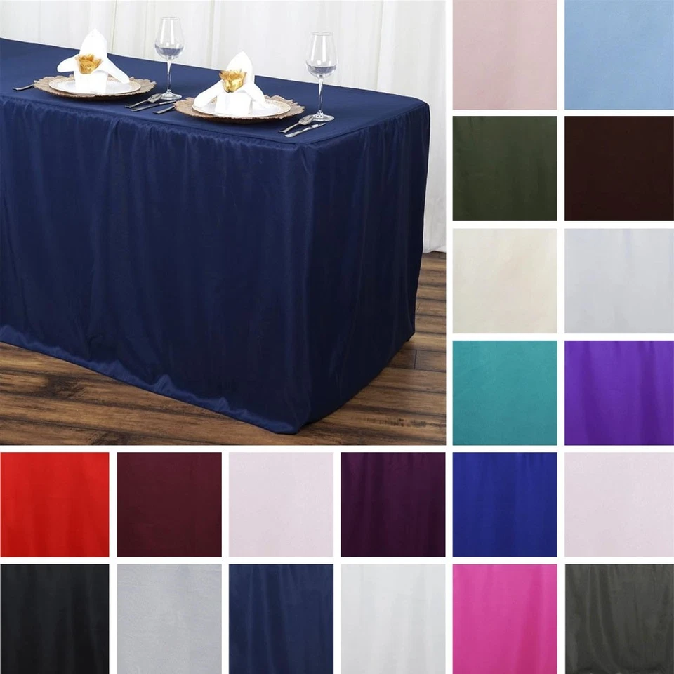 6 x FITTED 6 feet POLYESTER TABLE COVERS Tablecloths for Wedding Party Tradeshow - Image 1 of 1