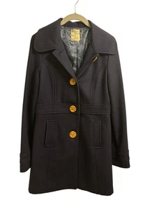 Anthropologie Tulle Wool Peacoat Coat Dark Purple Navy Maple Wood Buttons Size M - Picture 1 of 8