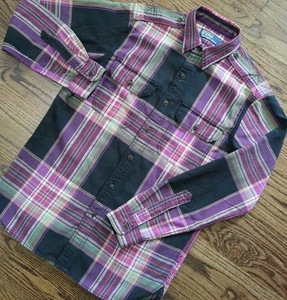 Polo Ralph Lauren Patchwork Shirt Sz S Multicolor Long Slv Epaulets Hipster Y2K - Picture 1 of 12
