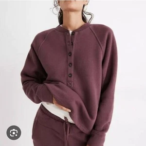 Madewell Betterry Mauve Relaxed Fit Henley Sweatshirt Knöpfe Größe Small - Bild 1 von 8
