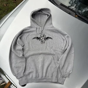 Vintage 00s Top Heavy Dragon Y2K Tribal Print Heavyweight Big Good Hoodie Size L - Picture 1 of 10