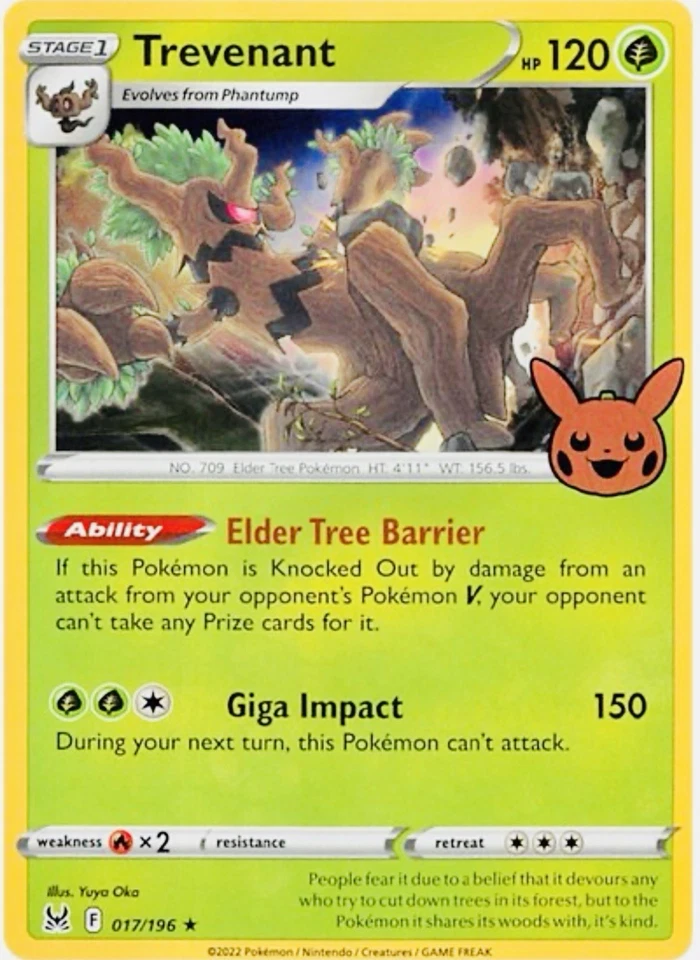 Trevenant 017/196 Trick or Trade Pokémon Card 2022 Holo Rare Pikachu Stamp - Image 1 of 2