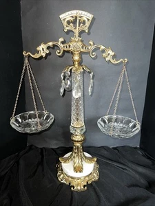 VTG MCM Gold Crystal Hollywood Regency Marble Scales of Justice Centerpiece - Picture 1 of 18